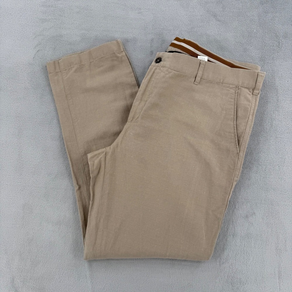 Louis Philippe Trousers Mens 42 Khaki Linen Blend Straight Leg Flat Front Luxury